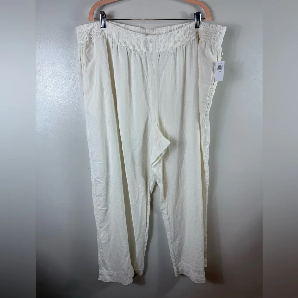 Old Navy Womens Linen Blend Wide Leg Pull-On Pants XXL NWT Calla Lily Ivory